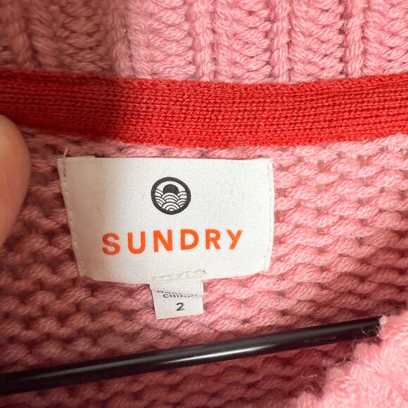 Sundry Scarlett Multi Stripe Red Pink Wool Blend Crew Sweater 2/Medium - Picture 2 of 6